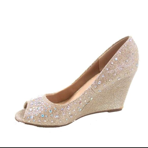 BRAND NEW DE BLOSSOM COLLECTION HALF-3 PEEP TOE SPARKLE EMBELLISHMENTS WEDGE - Picture 16 of 16